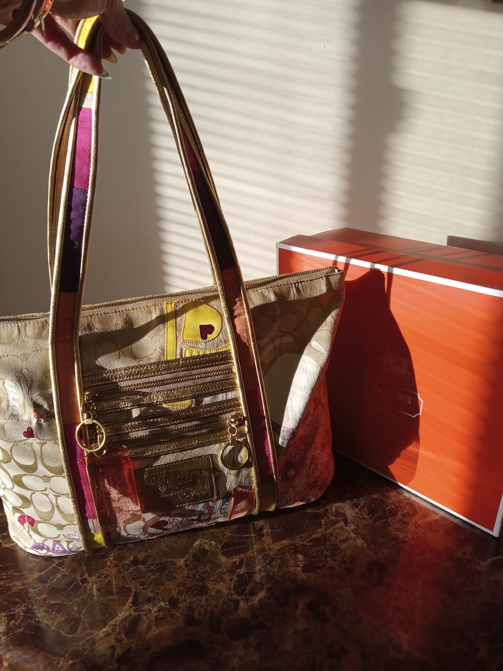 Coach Yellow/Gold Leather-Trim Tote Interior - Picture 7 of 15